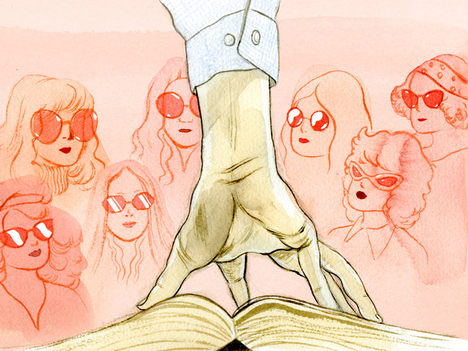 hand on book with audience, illustration by Celine Loup